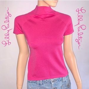 Lilly Pulitzer Hot Pink Retro Embroidered Mock Top Shirt